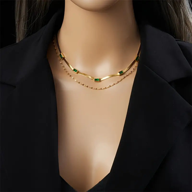 Collana Sorella Gem a Doppio Strato Retrò in Oro