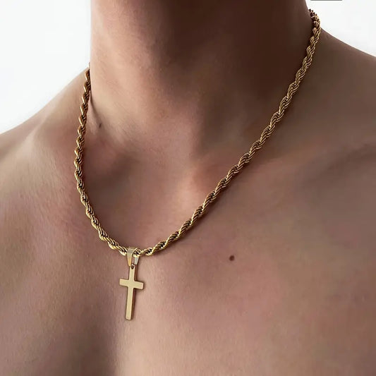 Collana da Uomo Croce Dorata in Acciaio Inossidabile