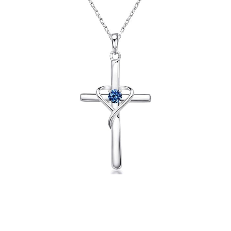 Collana croce di zaffiro | Oro bianco