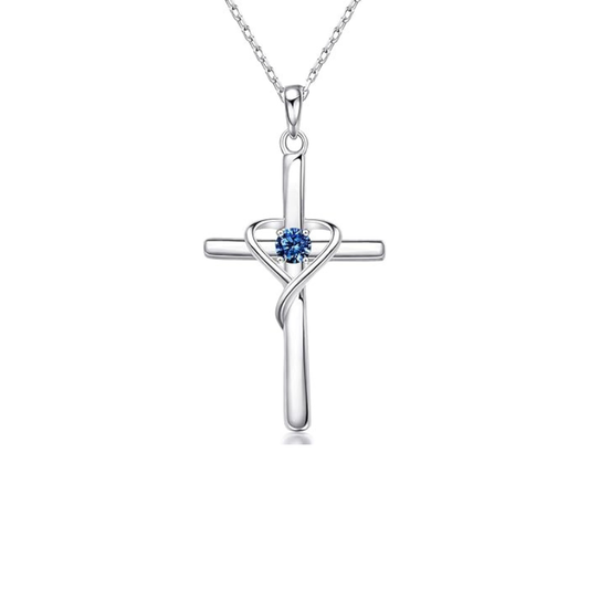 Collana croce di zaffiro | Oro bianco