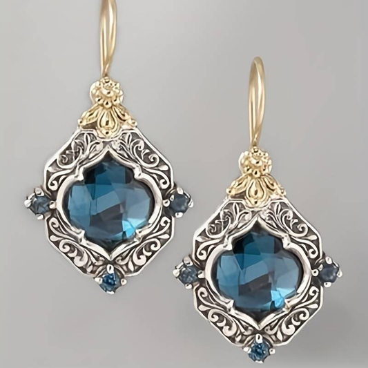 Orecchini vintage in cristallo blu oro e argento