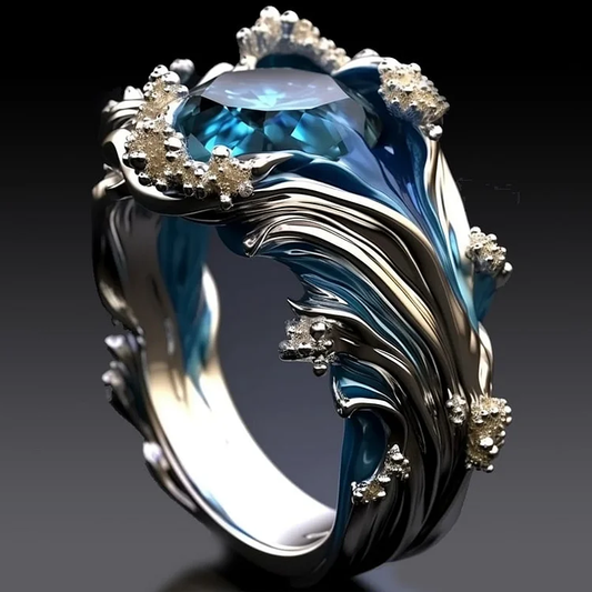 Anello Vintage in Cristallo e Onde dell'Oceano