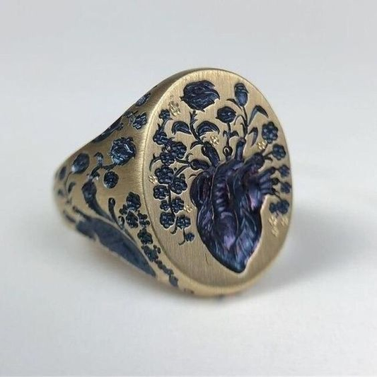 Anello d'Oro Vintage Fiore Blu