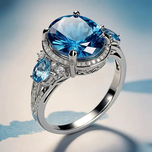 Anello vintage in argento con cristallo blu