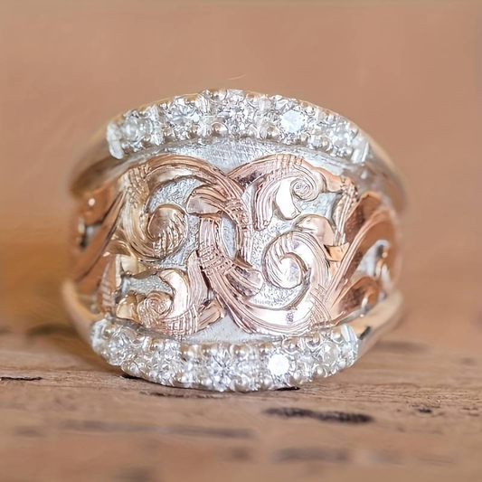 Anello vintage argentato e rosa
