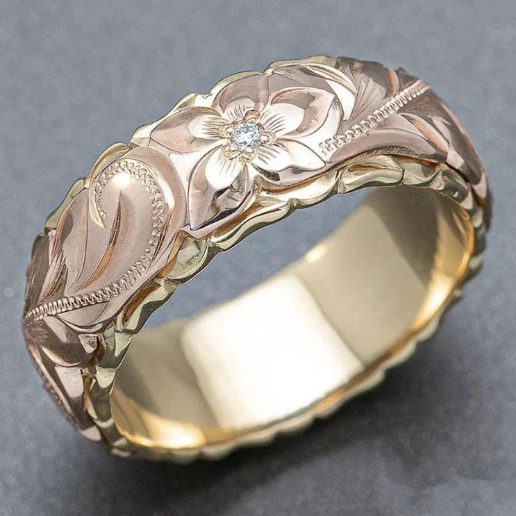 Anello vintage fiore rosa in oro