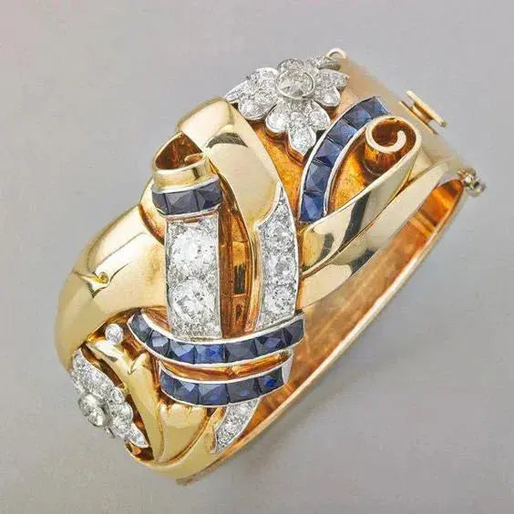 Anello vintage dorato in zircone blu
