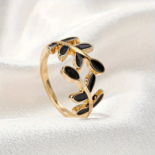 Anello foglia nera in oro