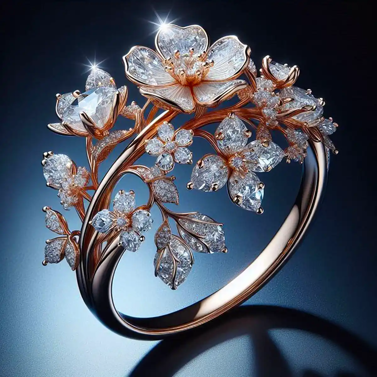 Anello Vintage in Cristallo Radioso e Fiore