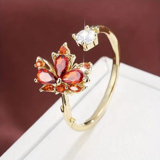 Anello aperto foglia di cristallo