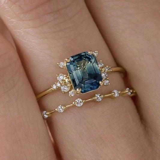 Set di 2 Anelli Brillante Cristallo Blu