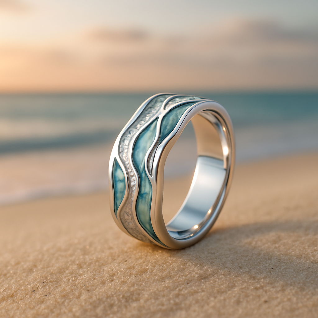 Anello con Onde Argentate e Turchese