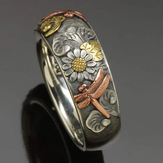 Anello floreale argentato