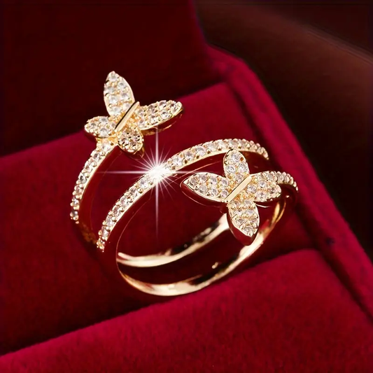 Anello regolabile farfalla con zirconi