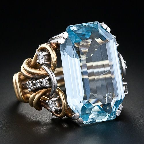 Anello Vintage a Strati con Zircone Blu e Oro
