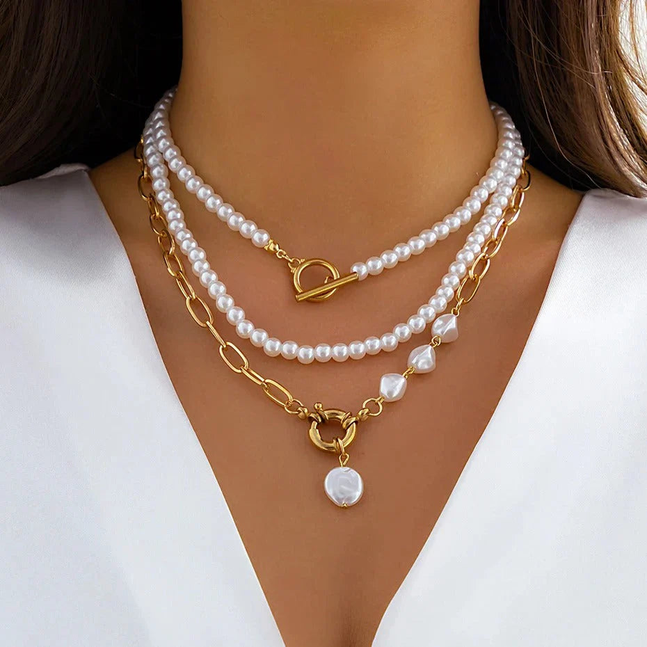 Collana Eleganza Perla e Catena a Strati