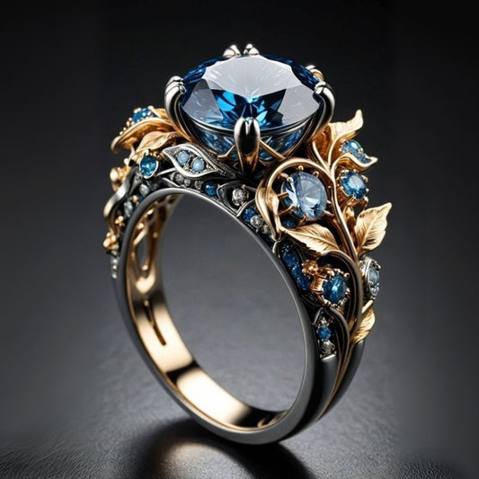 Anello Esotico Fiore con Cristallo Blu