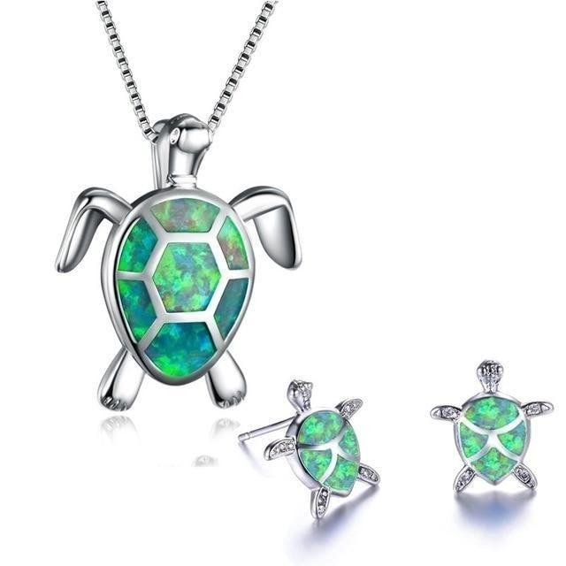 Set Collana + Orecchini Tartaruga Marina Opale e Argento