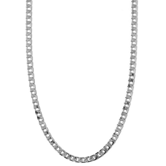 Collana catena piatta Curb | Oro bianco