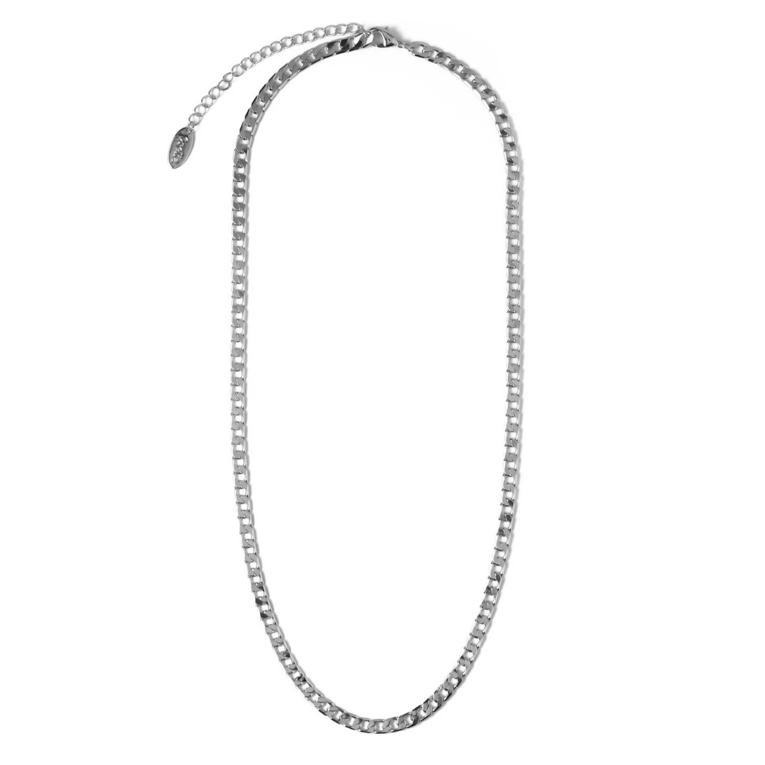 Collana catena piatta Curb | Oro bianco
