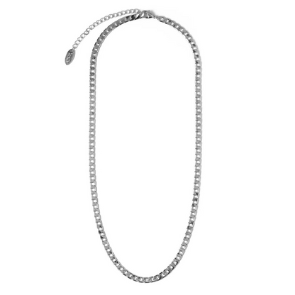 Collana catena piatta Curb | Oro bianco