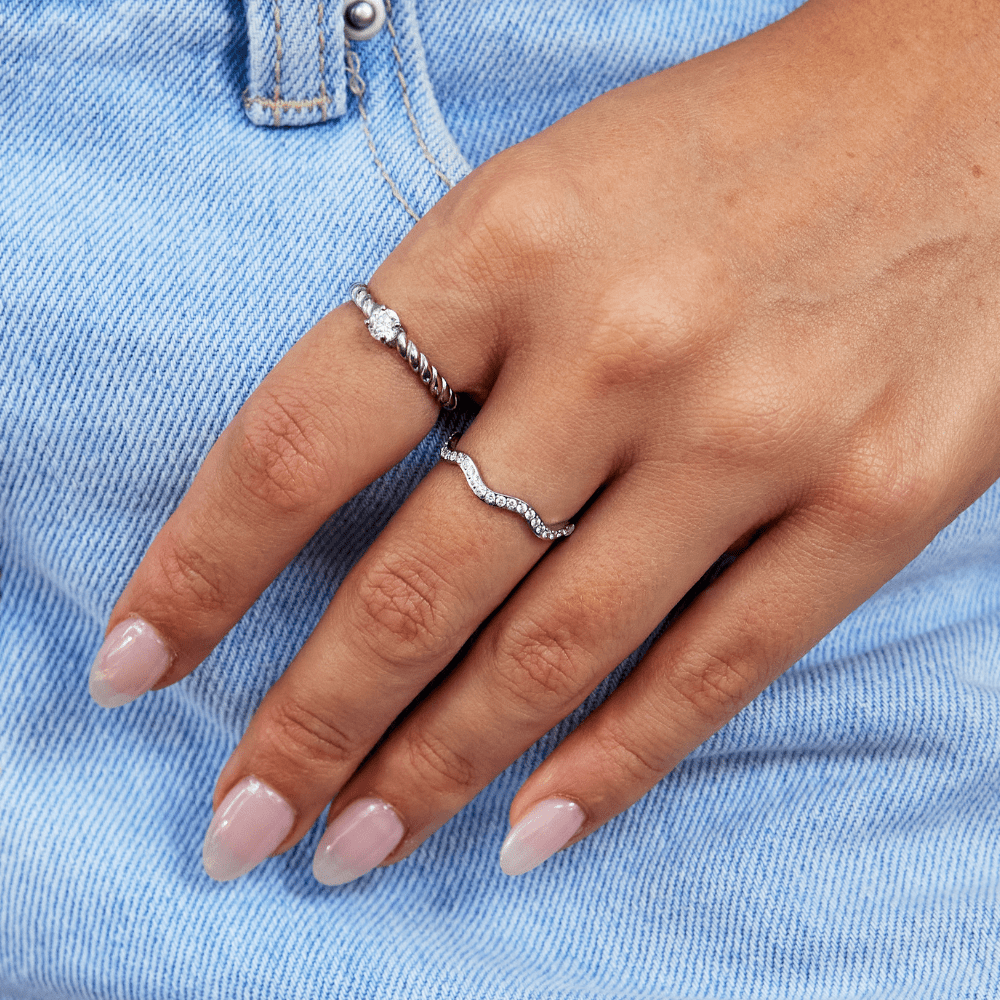 Anello onde cristallo e argento Zenya